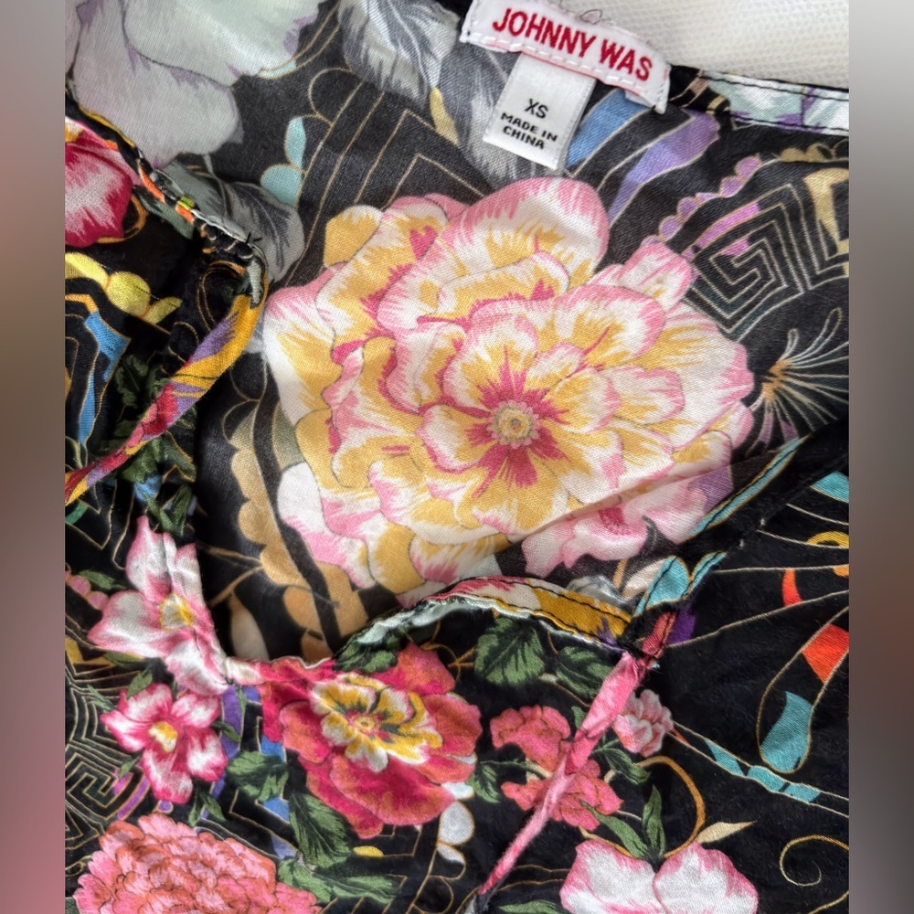 Johnny Was Naomi Peace Ruffle Tiered Dress Black Floral X-Small bohemian modest - Picture 3 of 9